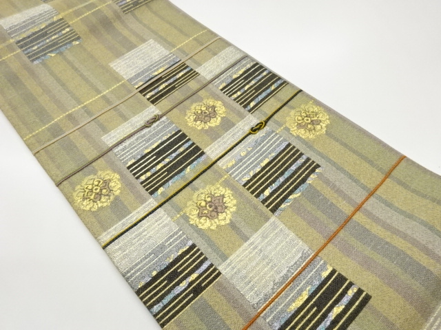 JAPANESE FUKURO OBI / PULP CLOTH / KIN-TOSHI / WOVEN FLOWER CREST